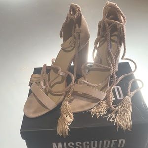 Worn once- Missguided Nude lace up Heels sz 10